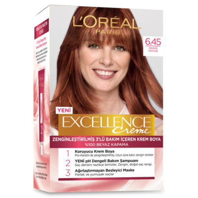 کیت رنگ موی لورآل 6.45- رنگ قهوه ای مسی- loreal excellence
